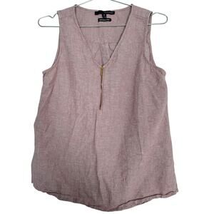 Harve Benard Women's Medium Linen Red Heather Tank Top Gold Zipper Flowy Layer